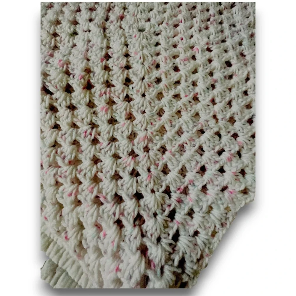 Hand Crocheted Blanket‎ Baby Lap Afghan Baby Pinks Blue Lightweight 46
